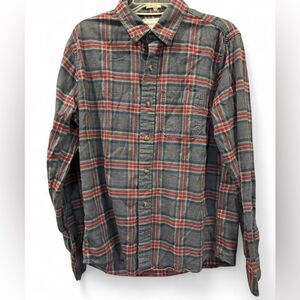 Abercrombie & Fitch Flannel Shirt Large Red Gray Plaid Muscle Fit
